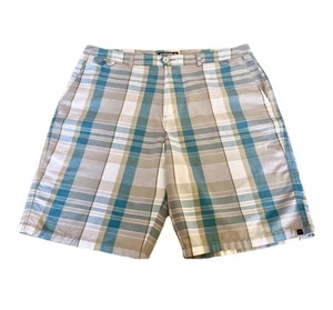 QUIKSILVER Shorts Men's 38 Teal Tan White Plaid Chino Casual Pockets 22" Length - Picture 1 of 24
