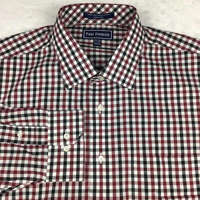 Paul Fredrick Dress Shirt Mens 17.5-33 Burgundy/Black Checks NWT! - Image 1 of 4