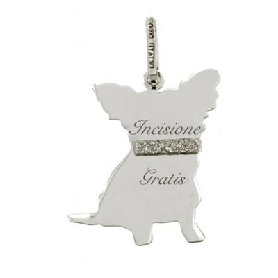 Ciondolo cane Papillon mm 20x14  in argento 925 rodiato da personalizzare - Immagine 1 di 2