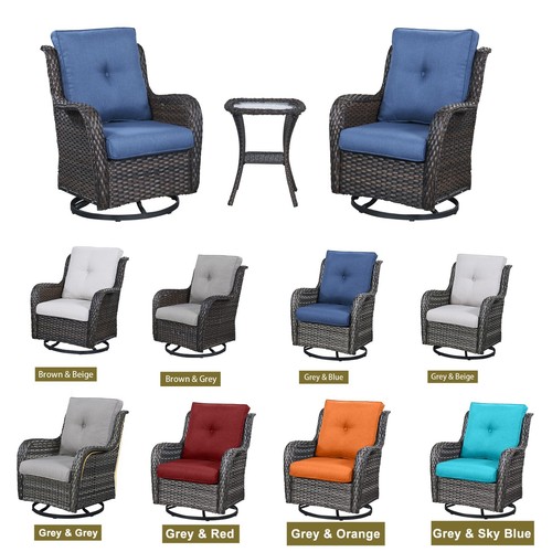 3PCS Outdoor Swivel Rocker Patio Chairs Set Furniture Sofa Rattan Chair