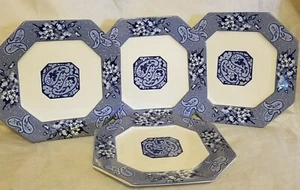 Set Of 4 Foulard Barbara Wilson Porta Molde Portugal Dinner Plates Blue Print - Picture 1 of 8