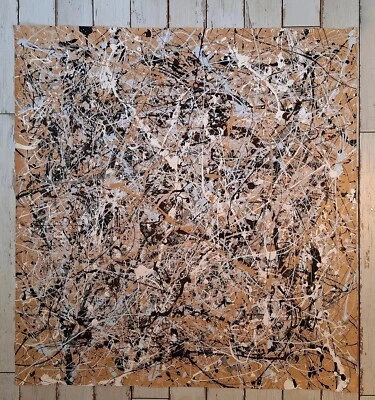 Pintura de acción abstracta original estilo Jackson Pollock sin estirar lienzo 36x38 Foto 1 de 4