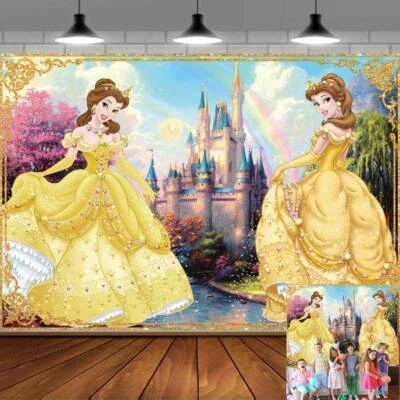 Suministros de fiesta de La Bella y la Bestia decoración de cumpleaños telón de fondo pancarta niñas 5x3 pies Foto 1 de 4