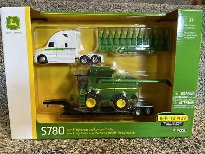 ERTL 1/64th John Deere S780 Combine with Freightliner Semi and Lowboy Trailer - Image 1 of 3