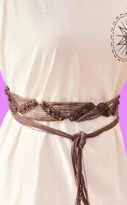 70s Vintage Style Brown Beaded Bohemia Hippie Macrame Tie Tassel , Adjust. V.G.C - Picture 1 of 11