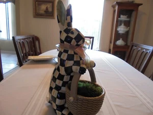 MacKenzie Childs Black And White Courtly Check Standing Easter Rabbit W/Basket - Picture 1 of 6