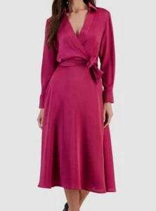 Tahari Asl Women Pink Belted Faux-Wrap Midi Dress Size 16 - Picture 1 of 2