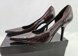 Donald J Pliner Couture Brown Antique Gator Kitten Heel Pumps Size 9.5M - Picture 1 of 6
