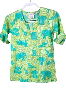 Gretchen Scott Girl 8/10 Cotton Swim Cover Up Elephants Dress Trunk Trunk Goose - Picture 1 of 12