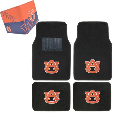 NCAA Auburn Tigers Car Truck Carpet Floor Mats & Synthetic Leather Wallet Set Cover