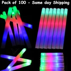 100PCS Bulk Foam Sticks LED Light Up Glow in the Dark Party Halloween Birthday - Picture 1 of 24