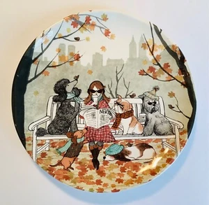 Pier 1 Plate Autumn Day Central Park NYC Dogs 8.5” Ironstone - Picture 1 of 7