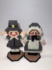 HANDMADE Crochet Pilgrim Man & Woman Thanksgiving Decor BROWN GRAY BLACK