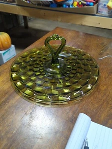 Vintage MCM Indiana Glas Whitehall Kubist Grün Leckerbissen Tablett Avocado Grün  - Bild 1 von 3