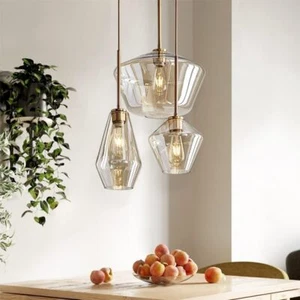 3-Head Champagne Gold Glass Pendant Lamp Modern Chandelier Ceiling Hanging Light - Picture 1 of 6