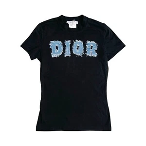 Christian Dior T Shirt Logo 10 Small Denim Black Blue Vintage Top Authentic Y2K - Picture 1 of 6