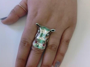 Unique Sterling Silver Marty Magic Henrietta Hippo Ring W/ Gemstones Size 7.5 US - Picture 1 of 10