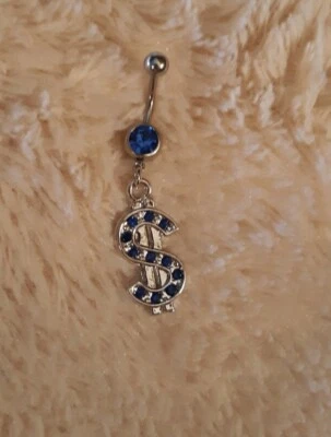 Black  $ dollar money sign with  CZ stones navel belly ring dangle US Seller - Изображение 1 из 4