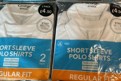 New! White George Regular fit school Polo Shirts  2 x 2 11-12 and 12-13 years - Image 1 of 4