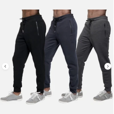 Paquete de 3 pantalones deportivos informales ajustados forrados de lana para hombre bolsillos con cremallera gimnasio Foto 1 de 4