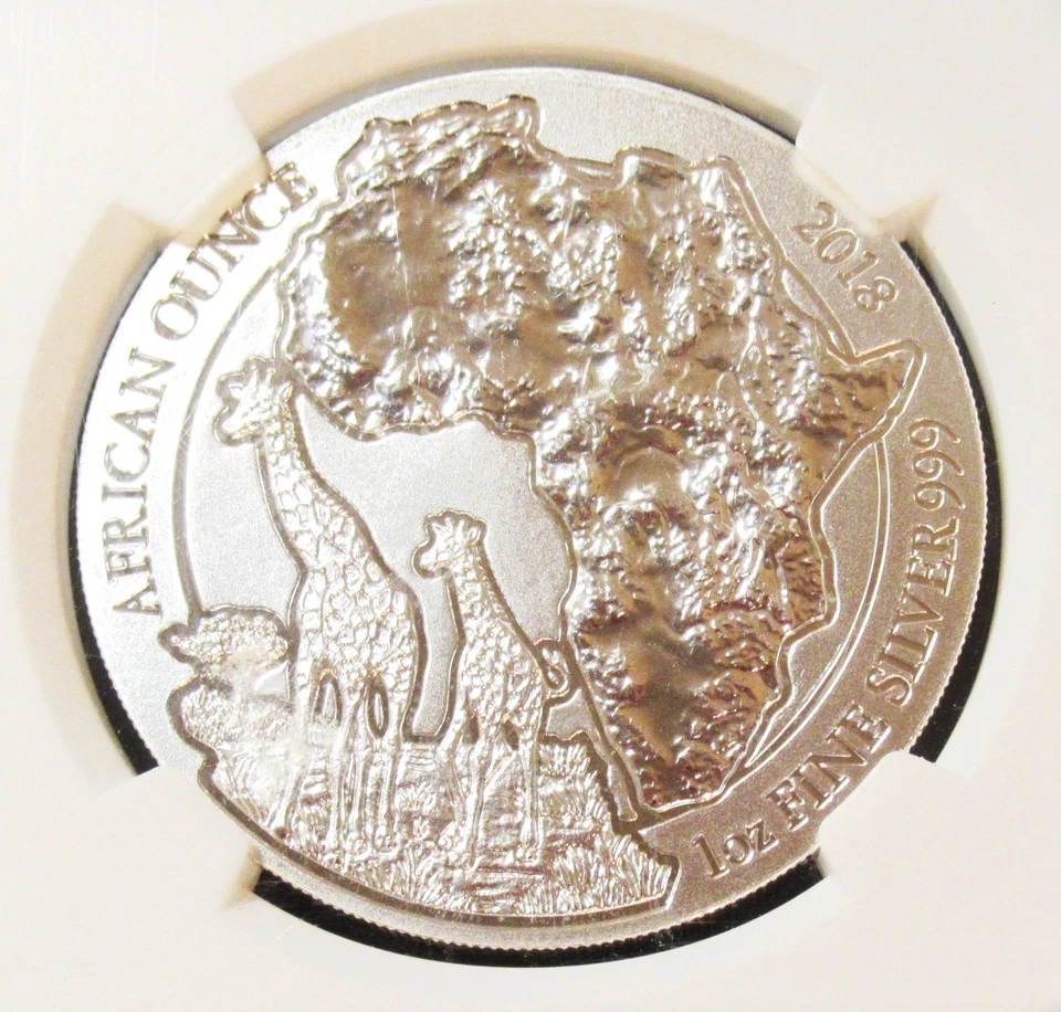 Rwanda 2018 Jirafa Plata 1oz NGC MS70 Grado Superior - Imagen 1 de 4
