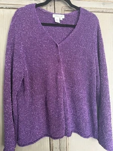 Coldwater Creek Women’s vibrant purple nylon textured sweater cardigan 1X. Plus - Picture 1 of 9