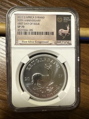 2017 1 Oz SILVER 1 RAND SOUTH AFRICA NGC SP-70 FDOI TOP-POP 50th Anniversary!!! - Image 1 of 2