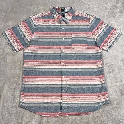 Volcom Shirt Mens XL Blue Red Striped Button Up Short Sleeve Woven Cotton Casual - Image 1 of 4