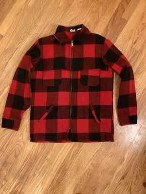 Vintage Woolrich Jacket Shirt Mens Large Red Black Wool Buffalo Plaid 60s 70s - Image 1 of 4