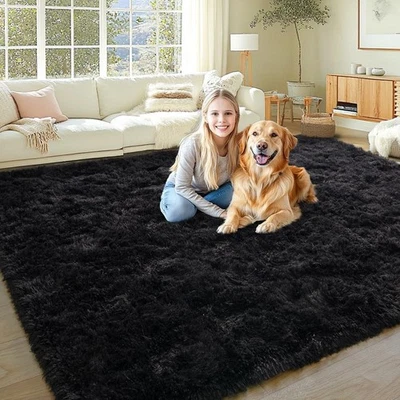 Fluffy Area Rugs 8x10 Large Black Soft Shaggy Mat for Living Room Bedroom Floor - Image 1 of 4