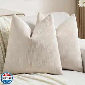 FUTEI Beige Chenille Decorative Throw Pillow Covers 16x16 Inch Set of 2,Soft - Picture 1 of 5