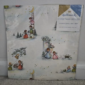 Vintage Hallmark carta da imballaggio campane di Natale sigillate 2 fogli 20" x 28" - Foto 1 di 11