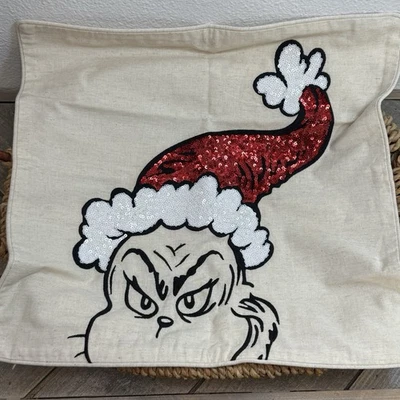 FUNDA DE ALMOHADA POTTERY BARN TEEN DR. SEUSS THE GRINCH 18" CUADRADA ~ NAVIDAD Foto 1 de 4