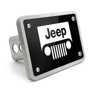 Jeep Grill UV Graphic Black Plate Billet Aluminum 2" x 2" inch Tow Hitch Cover - Picture 1 of 6