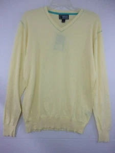 Loft 604 Mens Medium Thin V-Neck Sweaters NWT Yellow w/ Green Trim - Picture 1 of 3