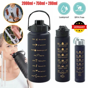 3x Trinkflasche mit Strohhalm 2L 750ML 280ML Wasserflasche Fitness Sportflasche~ - Bild 1 von 13