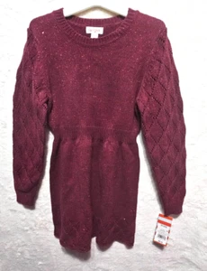 Cat & Jack  NEW♈Girls' Pointelle Sweater long Sleeve Dress size M (8)~burgandy - Picture 1 of 5