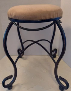 Sturdy Metal Vanity Stool, Chair, Seat with Suede Padded Seat Cushion GUC - Picture 1 of 13