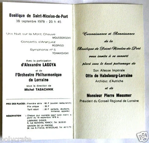 Invitation Concert gravure Basilique Saint Nicolas de Port 1978 - Picture 1 of 2