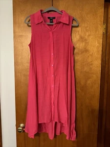 Midnight Velvet Fuchsia Cherry Babe Hi-Lo Sleeveless Tunic Ladies SZ Med - Picture 1 of 8