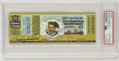 1970 Indy Indianapolis 500 Replica Ticket Signed Mario Andretti PSA DNA COA F1 - Image 1 of 2