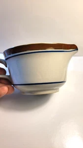 Vintage Salem Georgetown Stoneware Gravy Boat Gray Brown and Blue Stripe Pattern - Picture 1 of 4