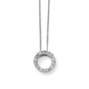 Open Circle Diamond Pendant 9ct White Gold 375 Hallmarked British Made - Picture 1 of 3