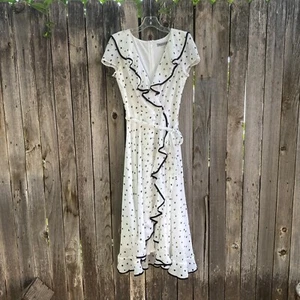 Danny & Nicole 8 Polka Dot Dress Chiffon Midi Hi Lo Black White Sash Flowy EUC - Picture 1 of 11
