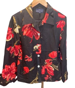 Herman Geist Gr. 10 geblümtes Sakko mit Knopfleiste schwarz rot gold Blumenmuster mutige Arbeit - Bild 1 von 10