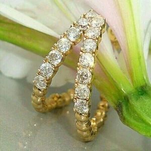 1Ct Lab Created Diamond Huggie Hoop Earrings 14K Yellow Gold Plated - Bild 1 von 5