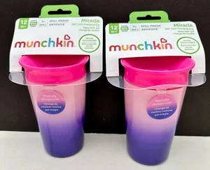 x2 Munchkin Miracle 360 Color Changing Sippy Cup Spill-Proof 12m+ Pink 9oz. - Picture 1 of 3