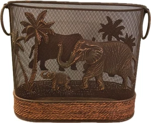 Vintage Metall Zeitungsständer Halter/Abfallkorb Elefant & Baby mit Palmen - Bild 1 von 6