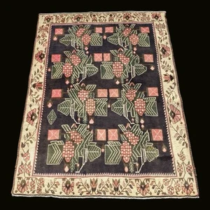Vintage Hand Knotted Rug 4x5 ft Wool Floral Oriental Area Rug Pink Green - Picture 1 of 8
