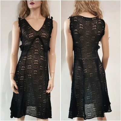 🆓US🛃 Vestido Dolce&Gabbana Crochet Encaje Negro Transparente IT 46 Foto 1 de 4